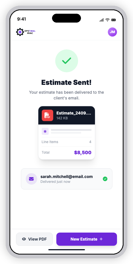 Send & Sign - Estimate delivered